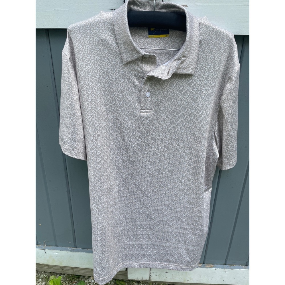 Jack Nicklaus Mens Large Tan White Floral Print Performance Golf Polo Shirt L